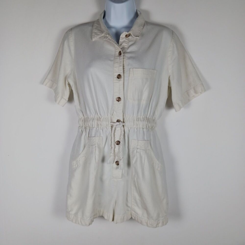 Universal Thread Romper Shorts Womens XS Linen Blend Cargo Style Cream